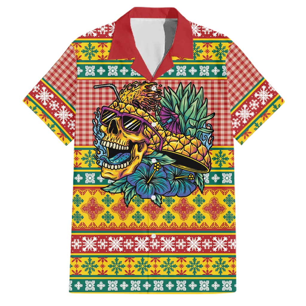 Hawaiian Pineapples Skull Family Matching Off The Shoulder Long Sleeve Dress and Hawaiian Shirt Mele Kalikimaka Palaka Quilt Pattern LT9 Dad's Shirt - Short Sleeve Yellow - Polynesian Pride