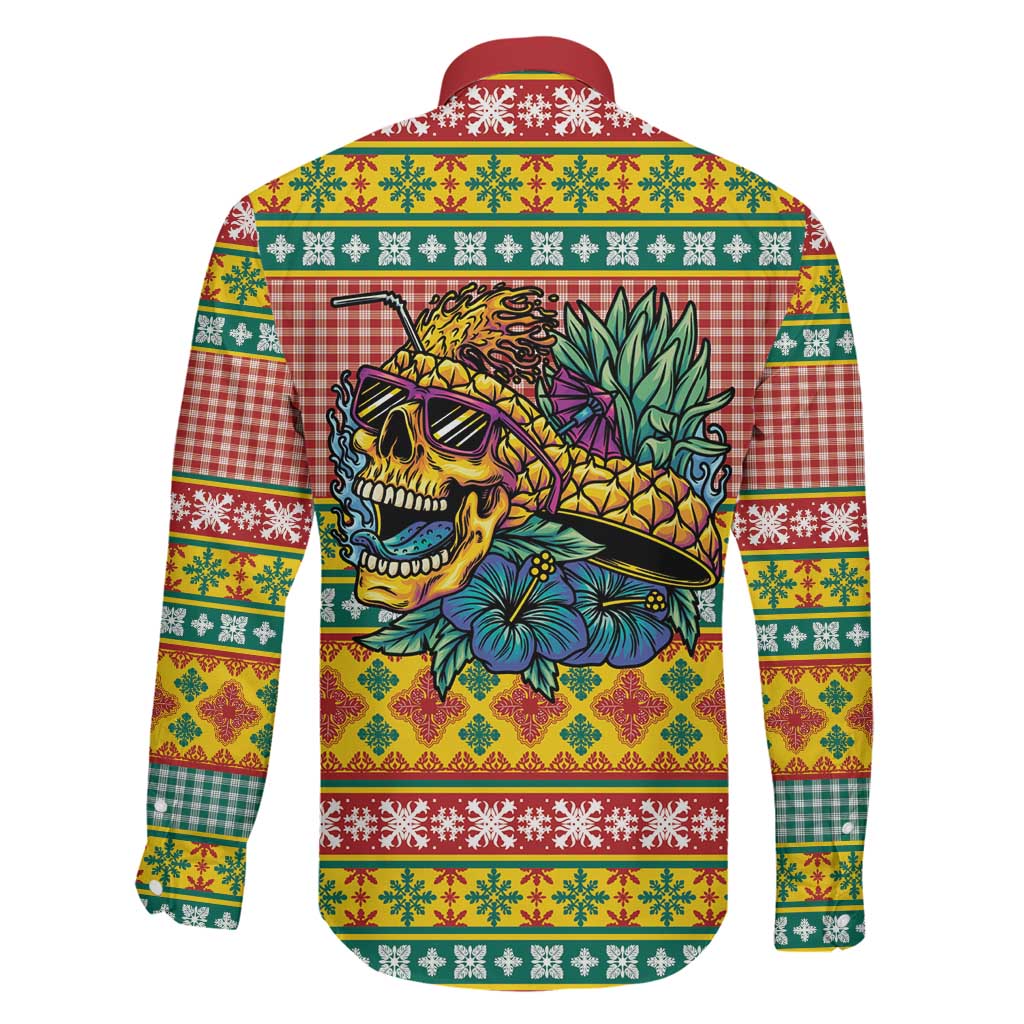 Hawaiian Pineapples Skull Family Matching Off Shoulder Short Dress and Hawaiian Shirt Mele Kalikimaka Palaka Quilt Pattern - Polynesian Pride