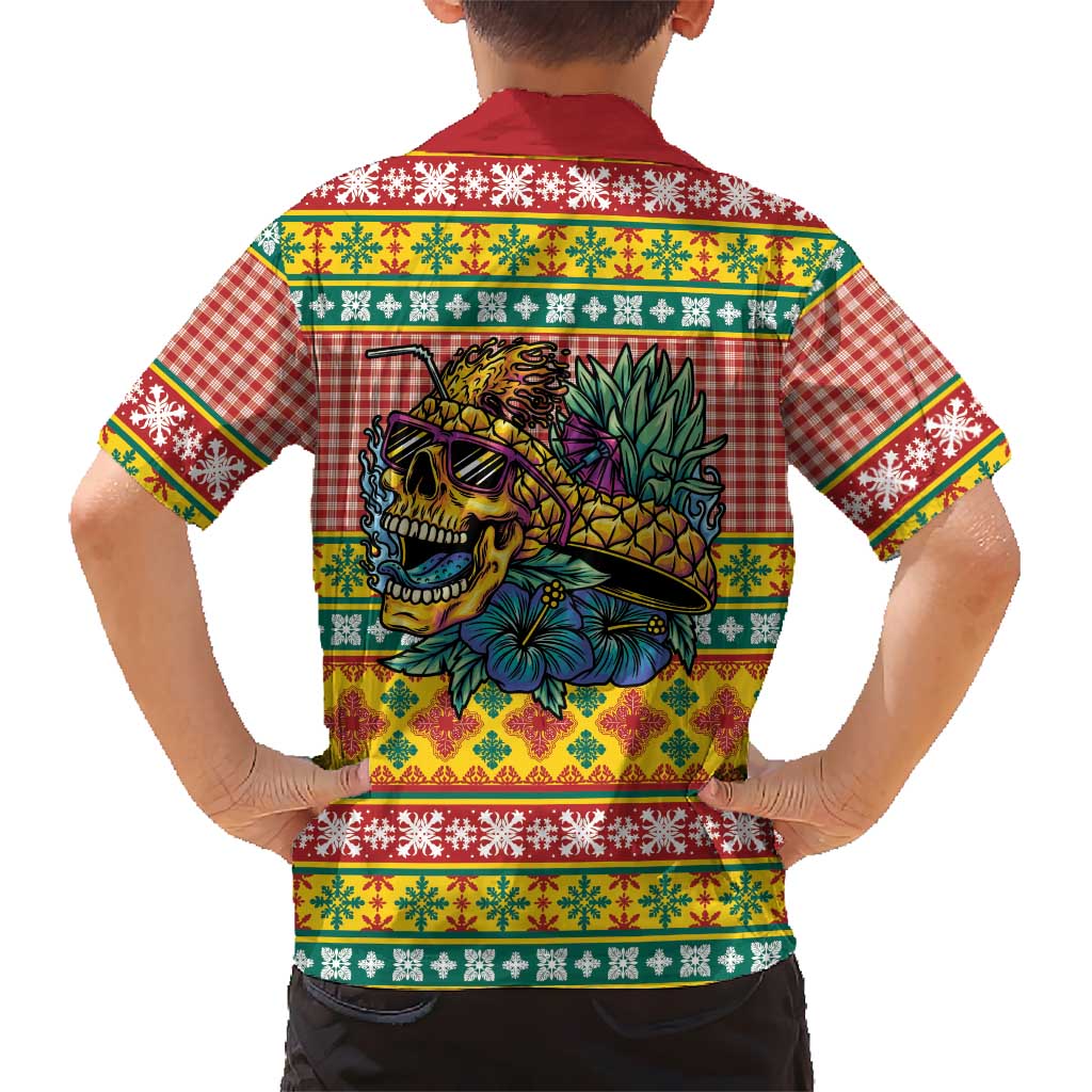 Hawaiian Pineapples Skull Family Matching Puletasi and Hawaiian Shirt Mele Kalikimaka Palaka Quilt Pattern - Polynesian Pride