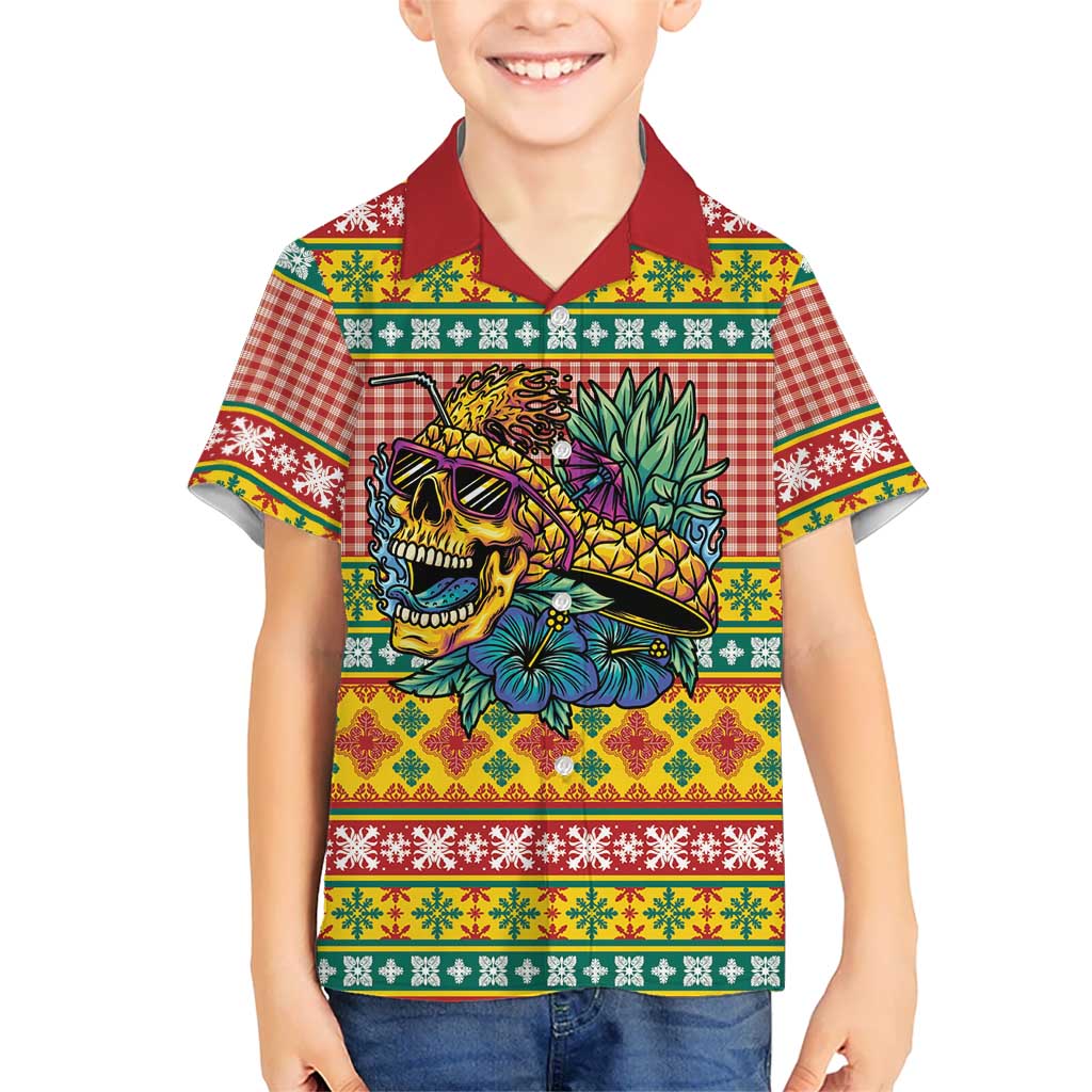 Hawaiian Pineapples Skull Family Matching Short Sleeve Bodycon Dress and Hawaiian Shirt Mele Kalikimaka Palaka Quilt Pattern LT9 - Polynesian Pride