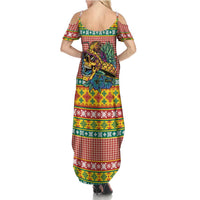 Hawaiian Pineapples Skull Family Matching Summer Maxi Dress and Hawaiian Shirt Mele Kalikimaka Palaka Quilt Pattern - Polynesian Pride