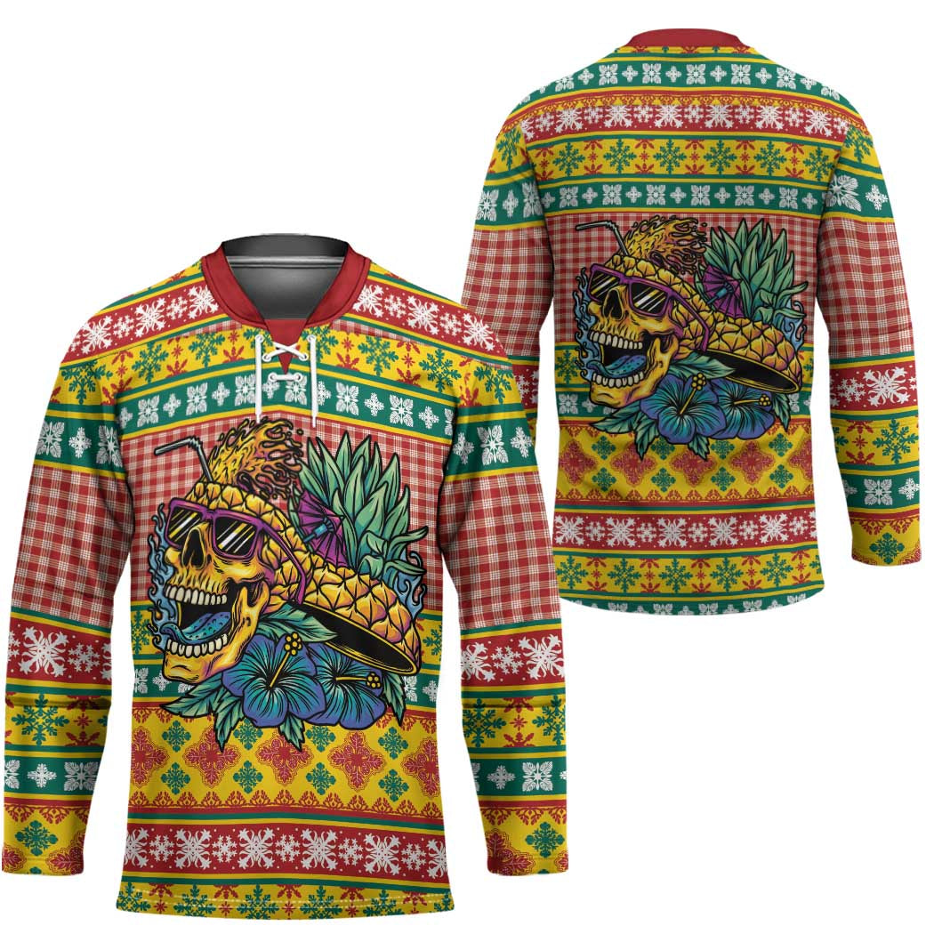 Hawaiian Pineapples Skull Hockey Jersey Mele Kalikimaka Palaka Quilt Pattern - Polynesian Pride