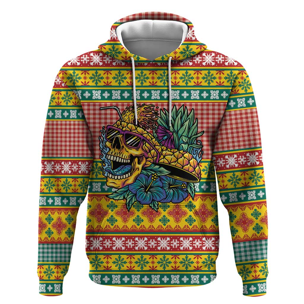 Hawaiian Pineapples Skull Hoodie Mele Kalikimaka Palaka Quilt Pattern - Polynesian Pride