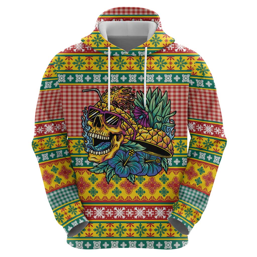 Hawaiian Pineapples Skull Hoodie Mele Kalikimaka Palaka Quilt Pattern - Polynesian Pride