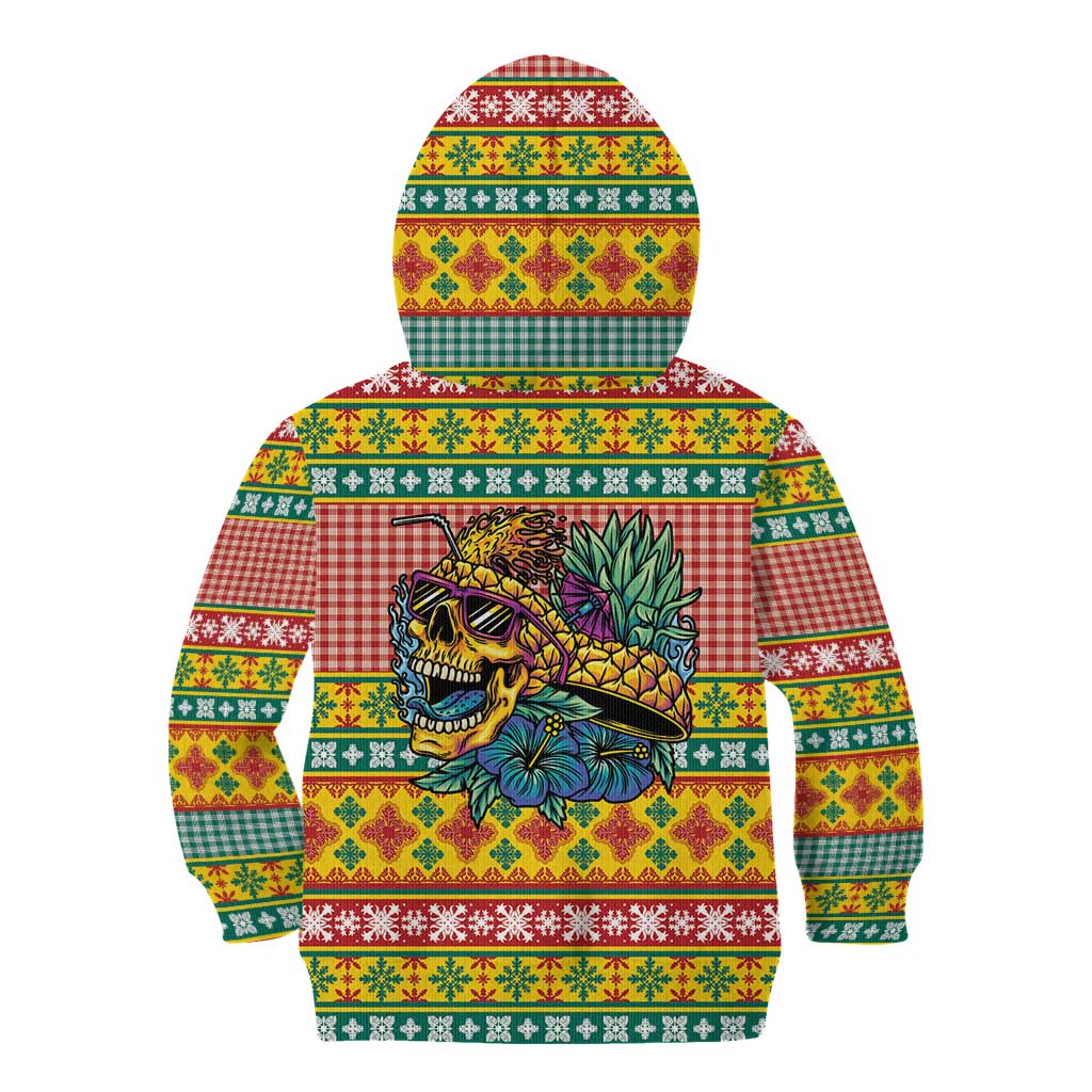 Hawaiian Pineapples Skull Kid Hoodie Mele Kalikimaka Palaka Quilt Pattern - Polynesian Pride