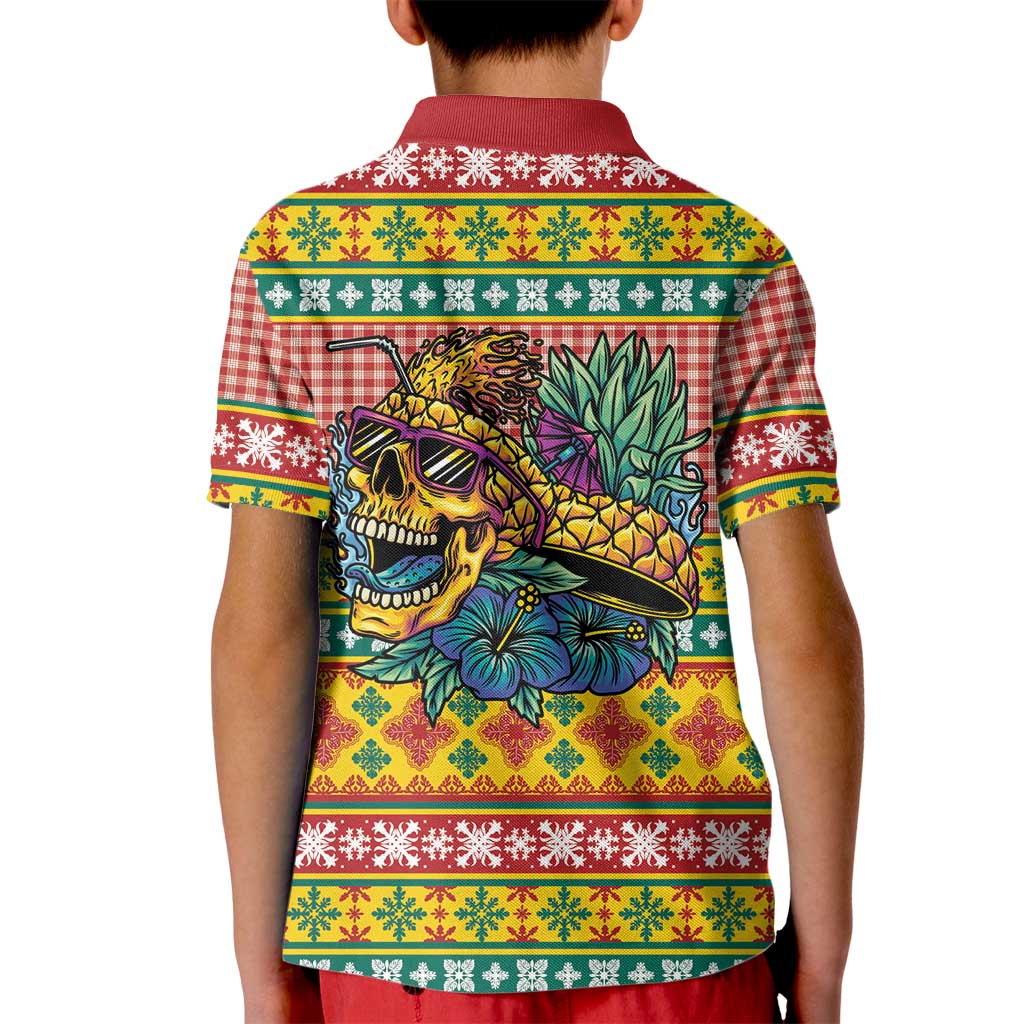 Hawaiian Pineapples Skull Kid Polo Shirt Mele Kalikimaka Palaka Quilt Pattern - Polynesian Pride