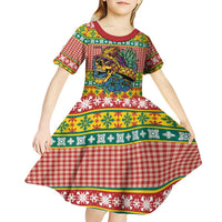 Hawaiian Pineapples Skull Kid Short Sleeve Dress Mele Kalikimaka Palaka Quilt Pattern - Polynesian Pride
