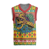 Hawaiian Pineapples Skull Christmas Knitted V-Neck Vest Mele Kalikimaka Palaka Quilt Pattern LT9 Yellow - Polynesian Pride