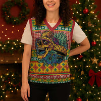 Hawaiian Pineapples Skull Christmas Knitted V-Neck Vest Mele Kalikimaka Palaka Quilt Pattern LT9 - Polynesian Pride