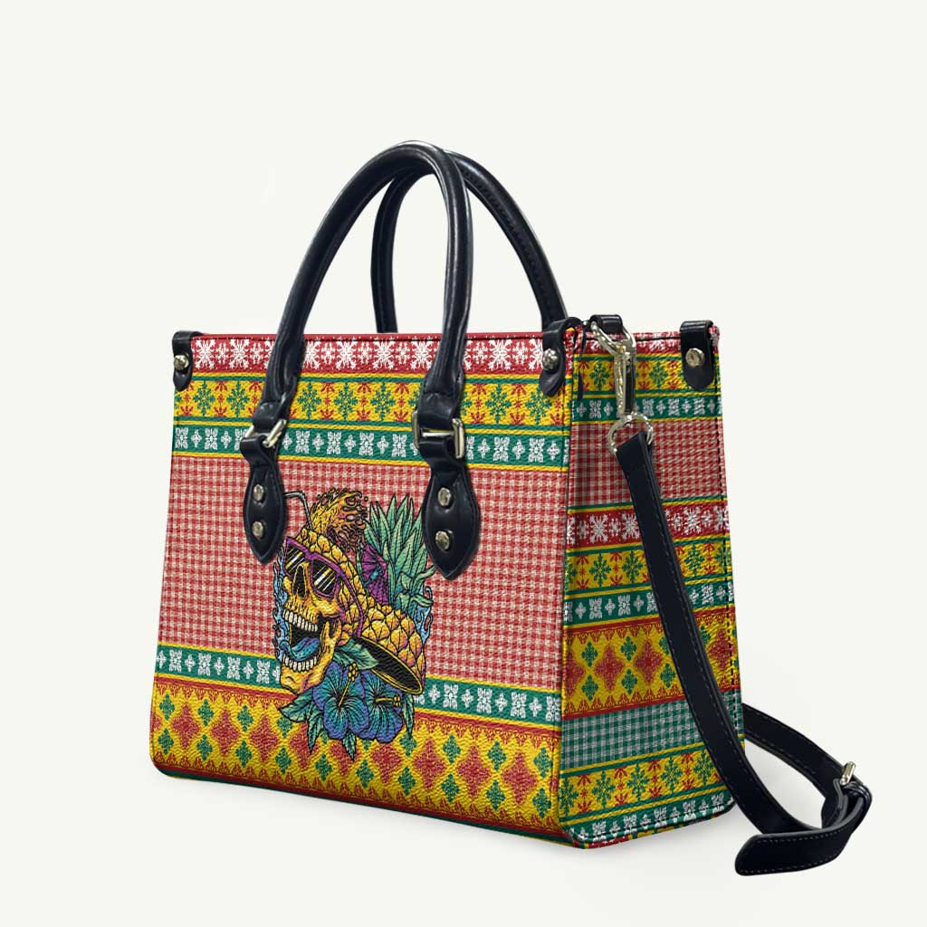 Hawaiian Pineapples Skull Leather Bag Mele Kalikimaka Palaka Quilt Pattern - Polynesian Pride