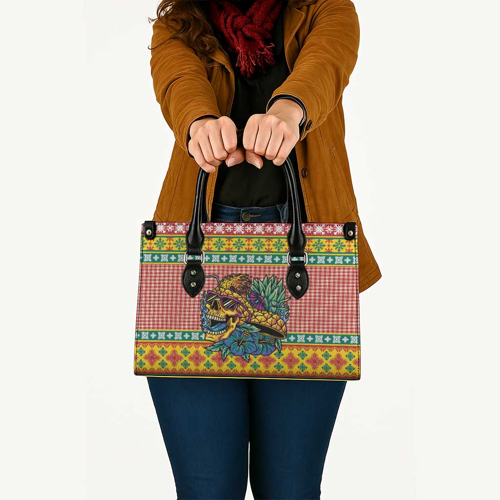Hawaiian Pineapples Skull Leather Bag Mele Kalikimaka Palaka Quilt Pattern - Polynesian Pride