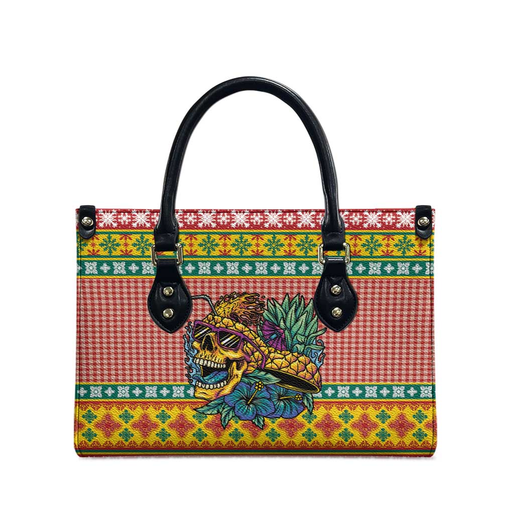 Hawaiian Pineapples Skull Leather Bag Mele Kalikimaka Palaka Quilt Pattern - Polynesian Pride