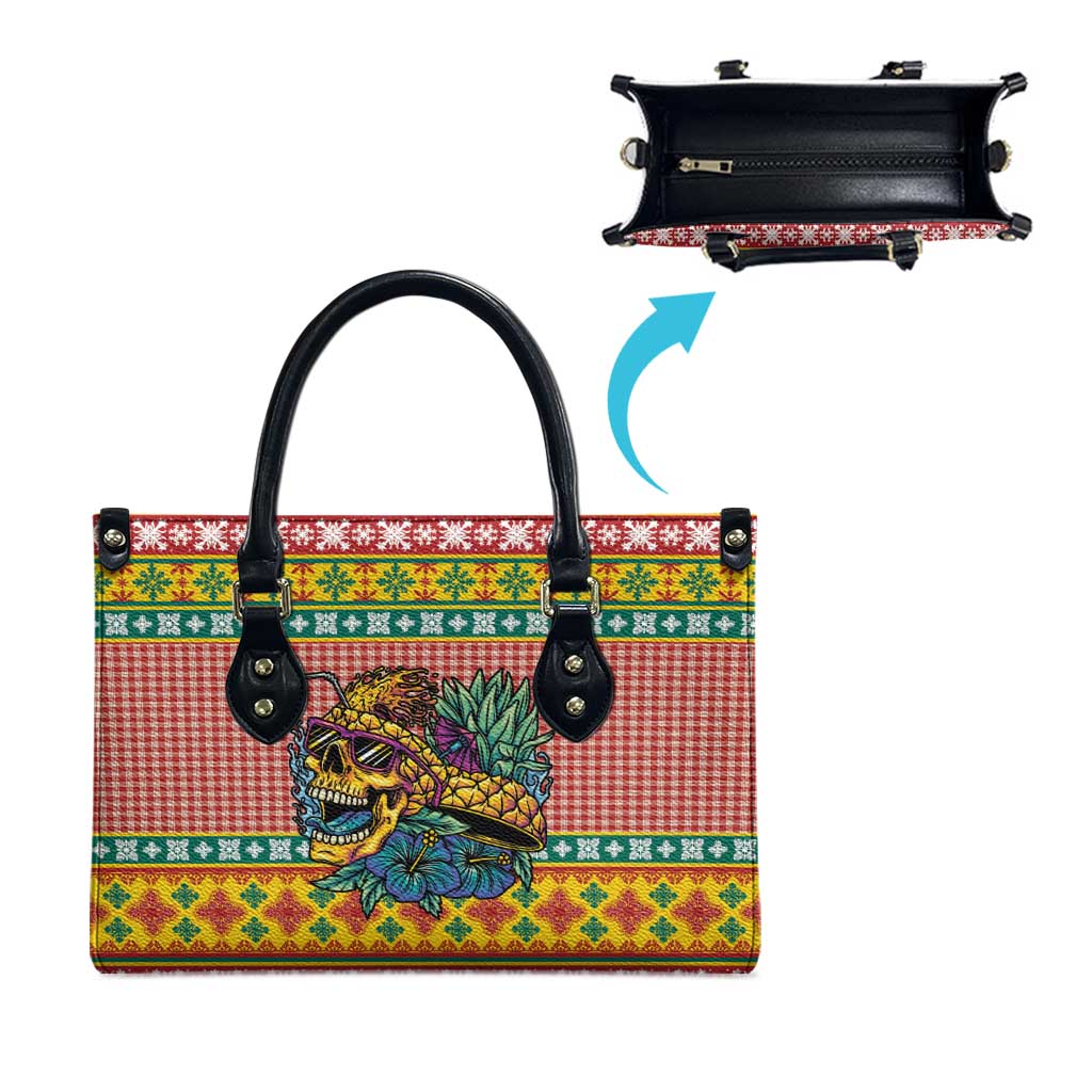 Hawaiian Pineapples Skull Leather Bag Mele Kalikimaka Palaka Quilt Pattern - Polynesian Pride