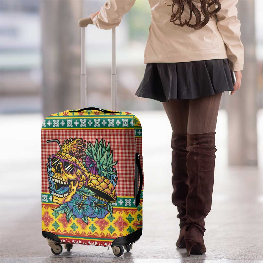 Hawaiian Pineapples Skull Luggage Cover Mele Kalikimaka Palaka Quilt Pattern - Polynesian Pride