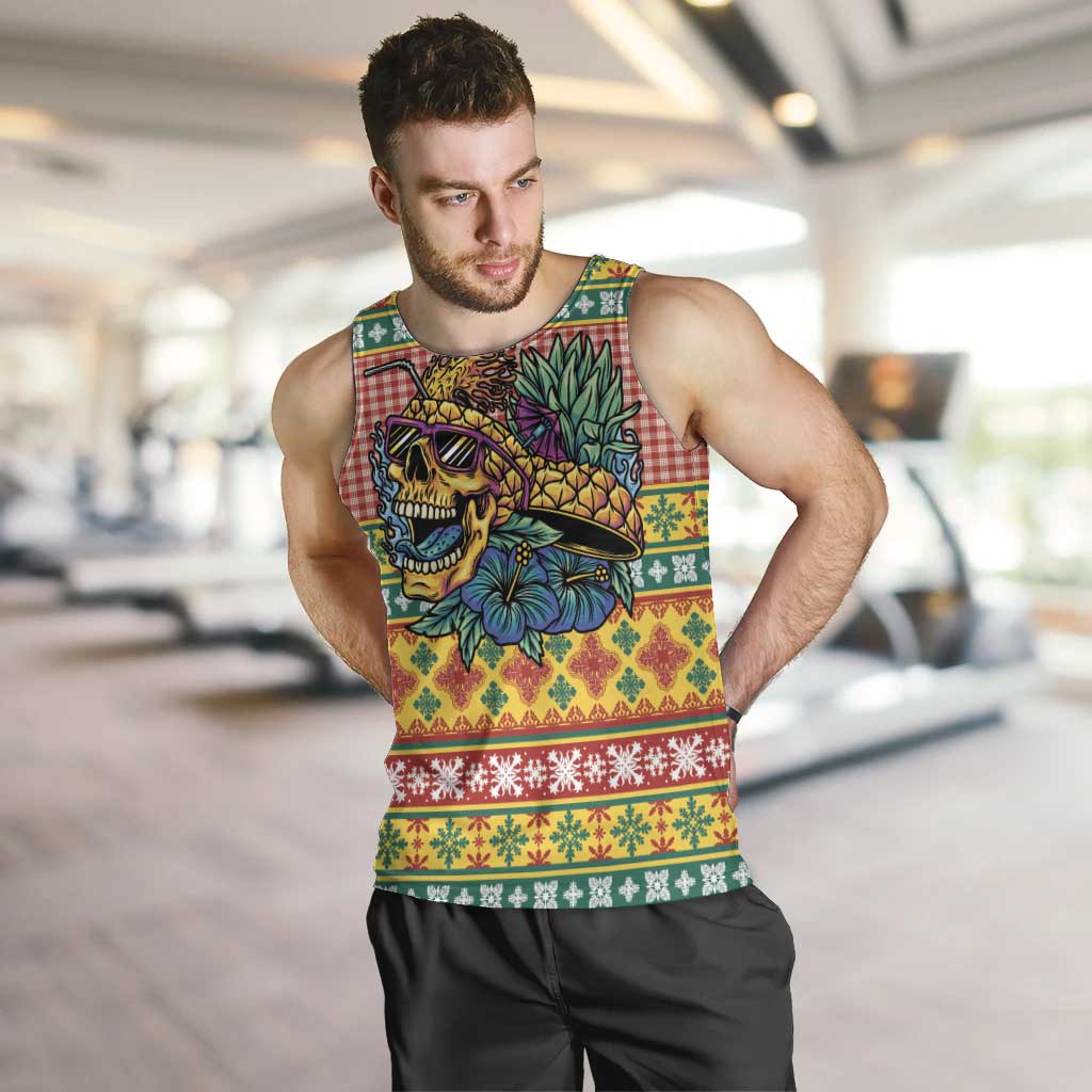 Hawaiian Pineapples Skull Men Tank Top Mele Kalikimaka Palaka Quilt Pattern - Polynesian Pride