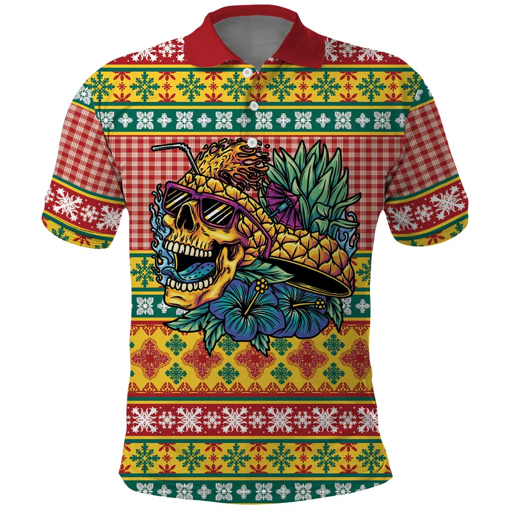 Hawaiian Pineapples Skull Polo Shirt Mele Kalikimaka Palaka Quilt Pattern - Polynesian Pride