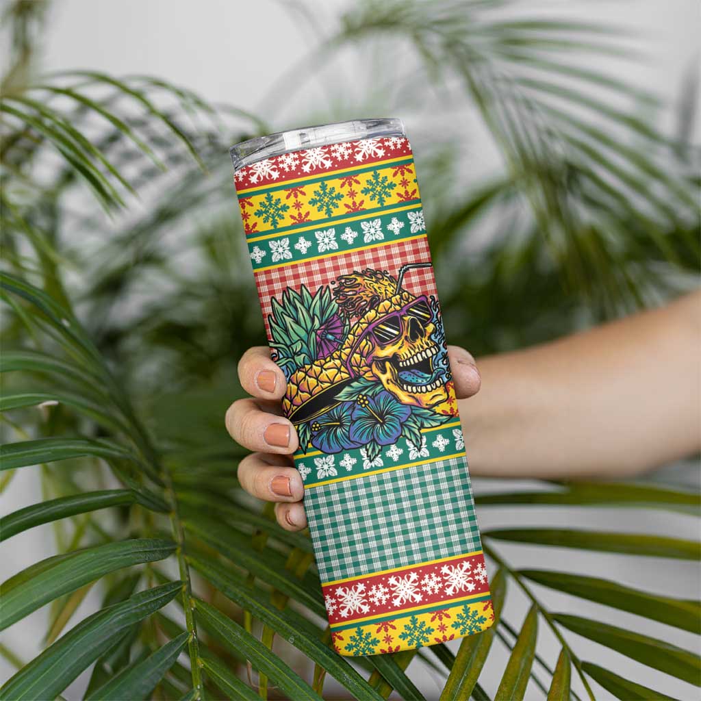 Hawaiian Pineapples Skull Skinny Tumbler Mele Kalikimaka Palaka Quilt Pattern - Polynesian Pride