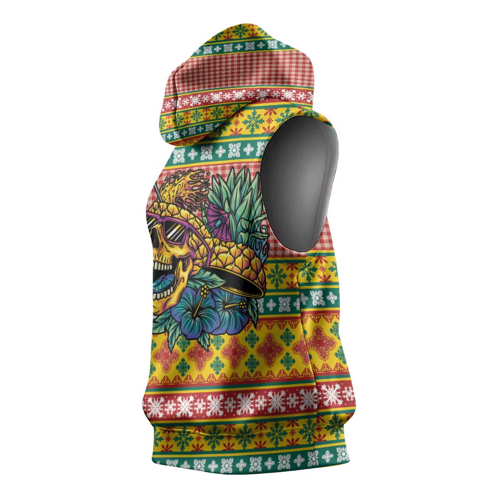 Hawaiian Pineapples Skull Sleeveless Hoodie Mele Kalikimaka Palaka Quilt Pattern - Polynesian Pride