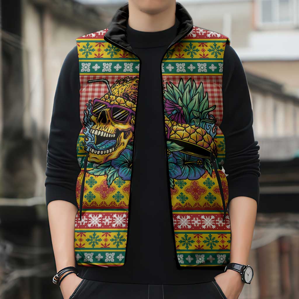 Hawaiian Pineapples Skull Sleeveless Puffer Jacket Mele Kalikimaka Palaka Quilt Pattern - Polynesian Pride