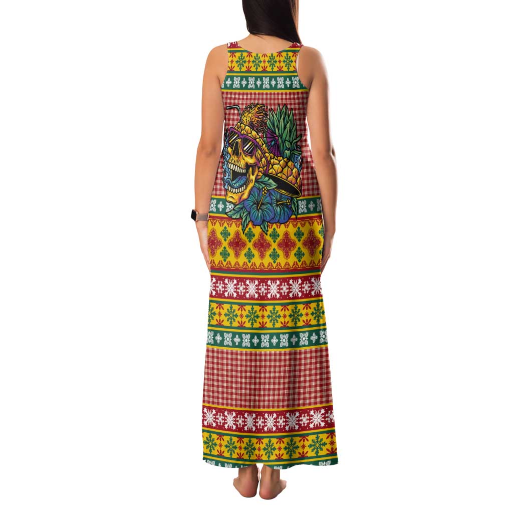 Hawaiian Pineapples Skull Tank Maxi Dress Mele Kalikimaka Palaka Quilt Pattern - Polynesian Pride