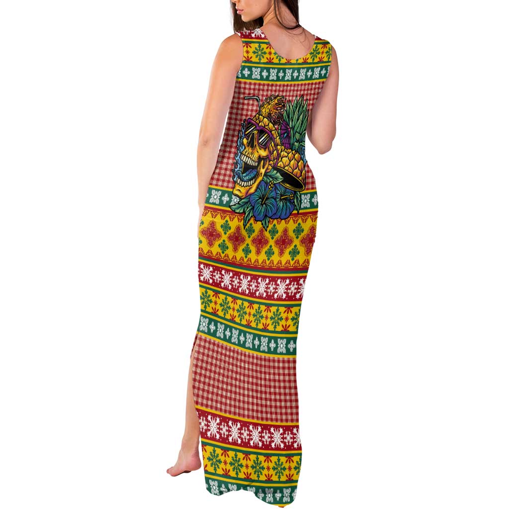 Hawaiian Pineapples Skull Tank Maxi Dress Mele Kalikimaka Palaka Quilt Pattern - Polynesian Pride