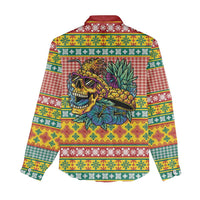 Hawaiian Pineapples Skull Women Casual Shirt Mele Kalikimaka Palaka Quilt Pattern - Polynesian Pride