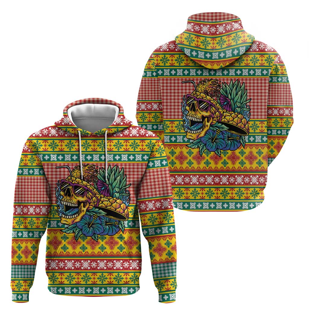 Hawaiian Pineapples Skull Zip Hoodie Mele Kalikimaka Palaka Quilt Pattern - Polynesian Pride
