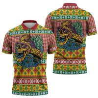 Hawaiian Pineapples Skull Zipper Polo Shirt Mele Kalikimaka Palaka Quilt Pattern - Polynesian Pride