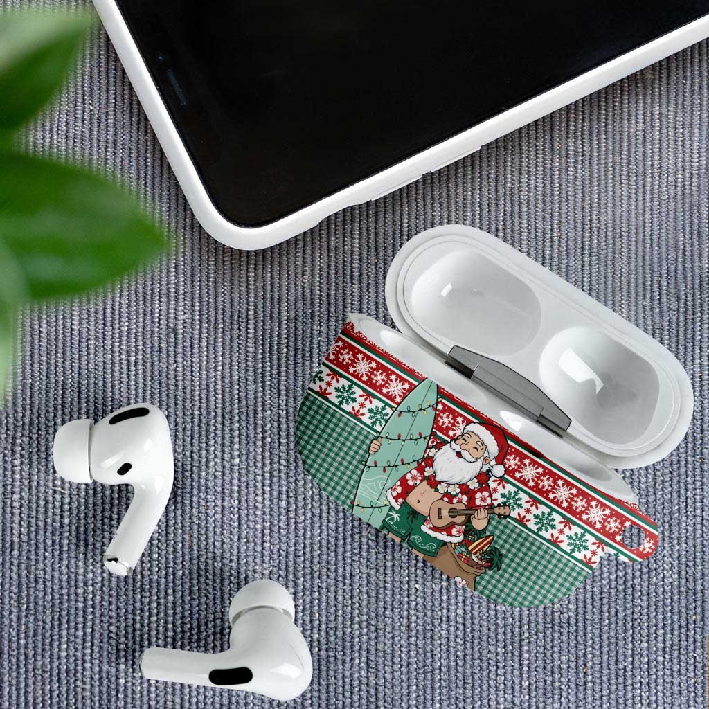 Hawaiian Funny Santa Surf AirPods Case Mele Kalikimaka Palaka Quilt Pattern - Polynesian Pride