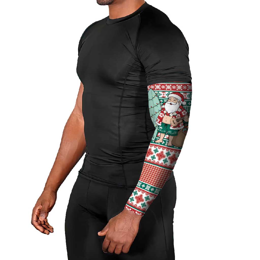 Hawaiian Funny Santa Surf Arm Sleeves Mele Kalikimaka Palaka Quilt Pattern - Polynesian Pride