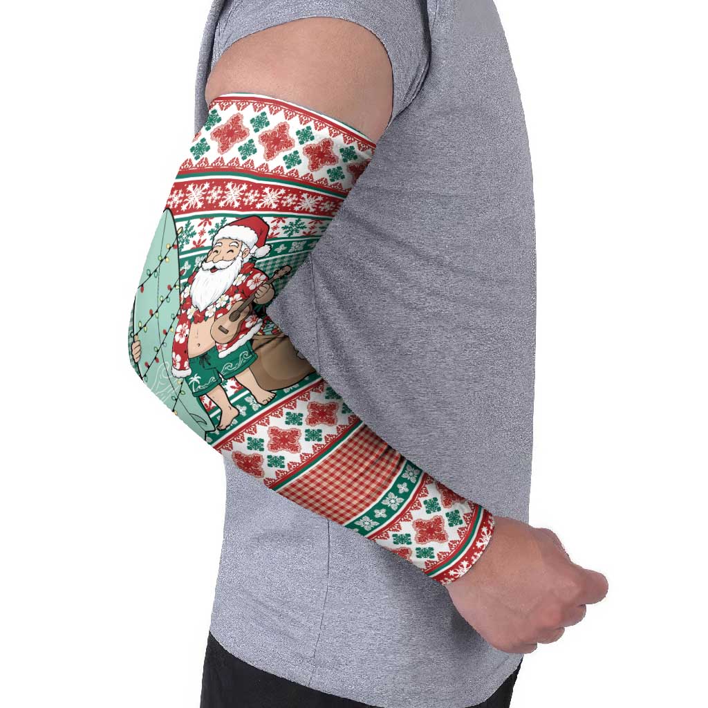 Hawaiian Funny Santa Surf Arm Sleeves Mele Kalikimaka Palaka Quilt Pattern - Polynesian Pride