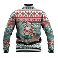 Hawaiian Funny Santa Surf Baseball Jacket Mele Kalikimaka Palaka Quilt Pattern - Polynesian Pride