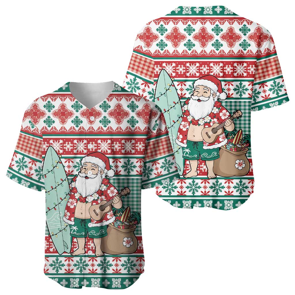 Hawaiian Funny Santa Surf Baseball Jersey Mele Kalikimaka Palaka Quilt Pattern - Polynesian Pride