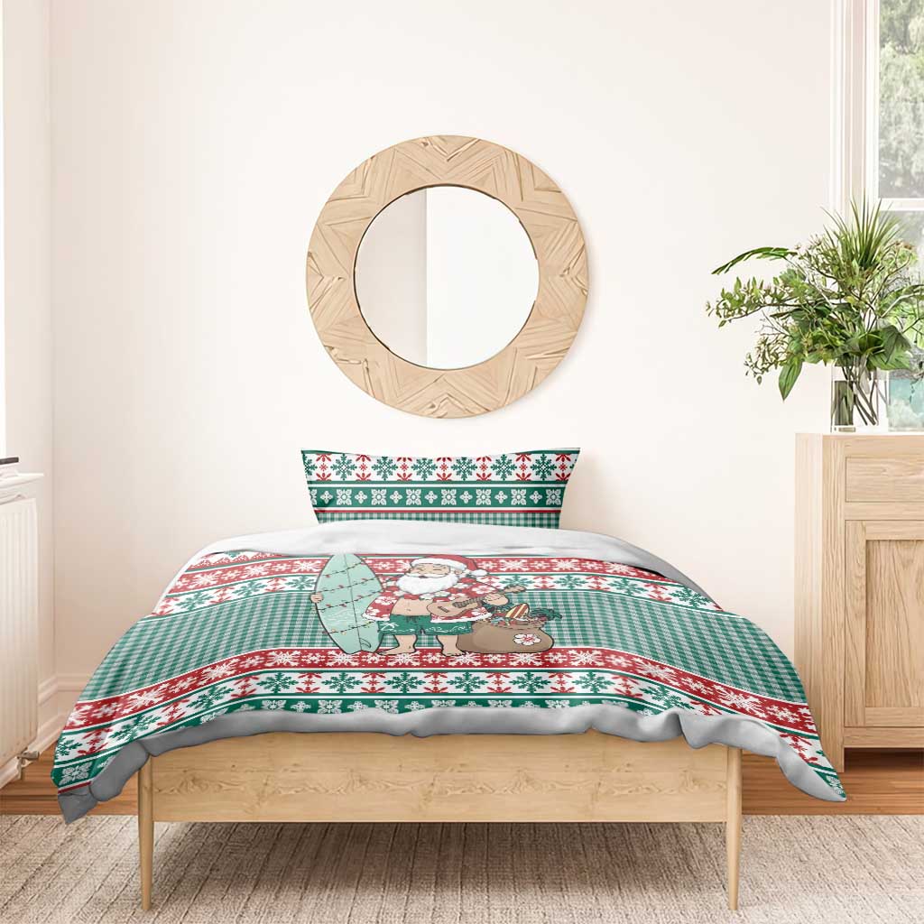 Hawaiian Funny Santa Surf Bedding Set Mele Kalikimaka Palaka Quilt Pattern - Polynesian Pride