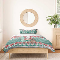 Hawaiian Funny Santa Surf Bedding Set Mele Kalikimaka Palaka Quilt Pattern - Polynesian Pride
