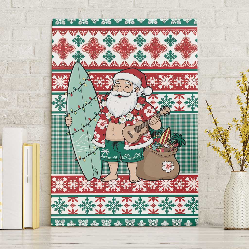 Hawaiian Funny Santa Surf Canvas Wall Art Mele Kalikimaka Palaka Quilt Pattern - Polynesian Pride