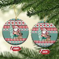 Hawaiian Funny Santa Surf Ceramic Ornament Mele Kalikimaka Palaka Quilt Pattern - Polynesian Pride
