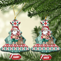 Hawaiian Funny Santa Surf Ceramic Ornament Mele Kalikimaka Palaka Quilt Pattern - Polynesian Pride