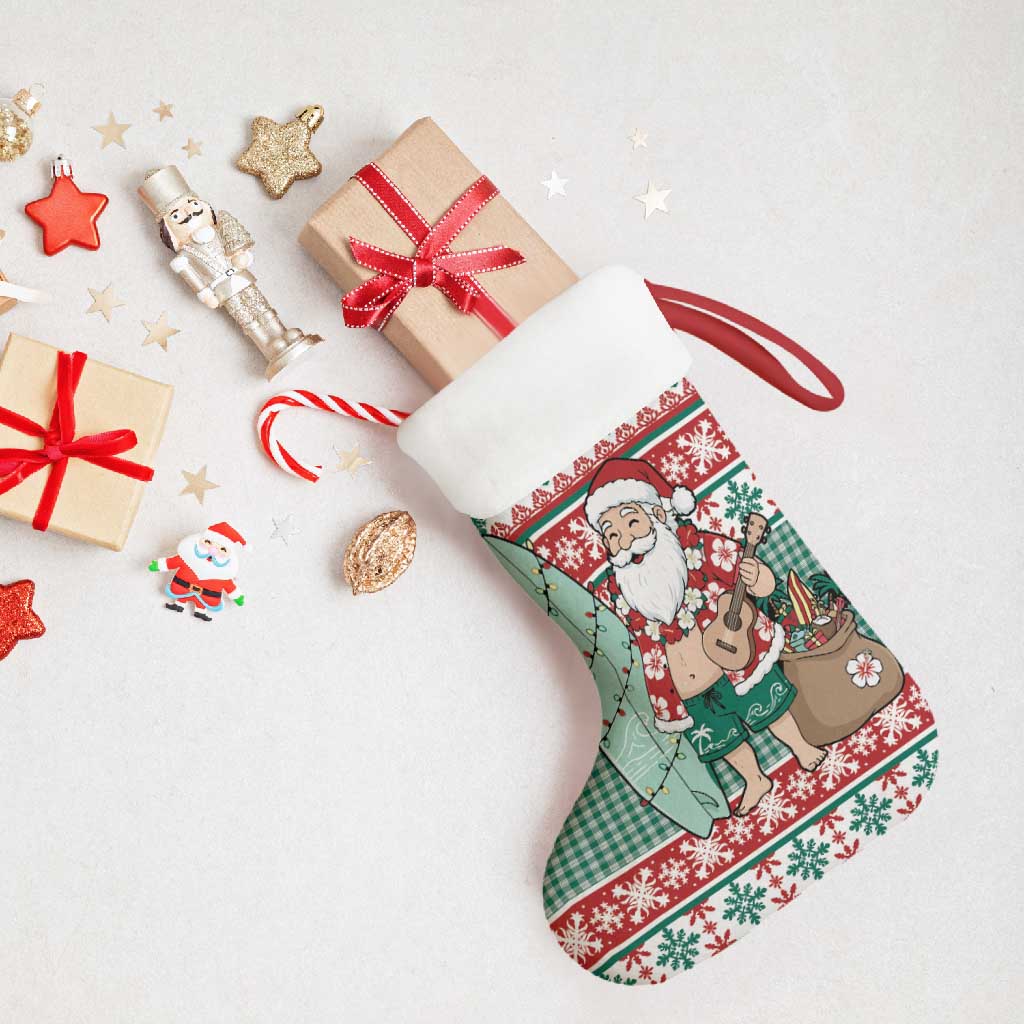 Hawaiian Funny Santa Surf Christmas Stocking Mele Kalikimaka Palaka Quilt Pattern - Polynesian Pride