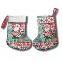 Hawaiian Funny Santa Surf Christmas Stocking Mele Kalikimaka Palaka Quilt Pattern - Polynesian Pride