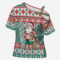 Hawaiian Funny Santa Surf Cross Shoulder Shirt Mele Kalikimaka Palaka Quilt Pattern - Polynesian Pride