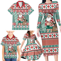 Hawaiian Funny Santa Surf Family Matching Long Sleeve Bodycon Dress and Hawaiian Shirt Mele Kalikimaka Palaka Quilt Pattern LT9 - Polynesian Pride