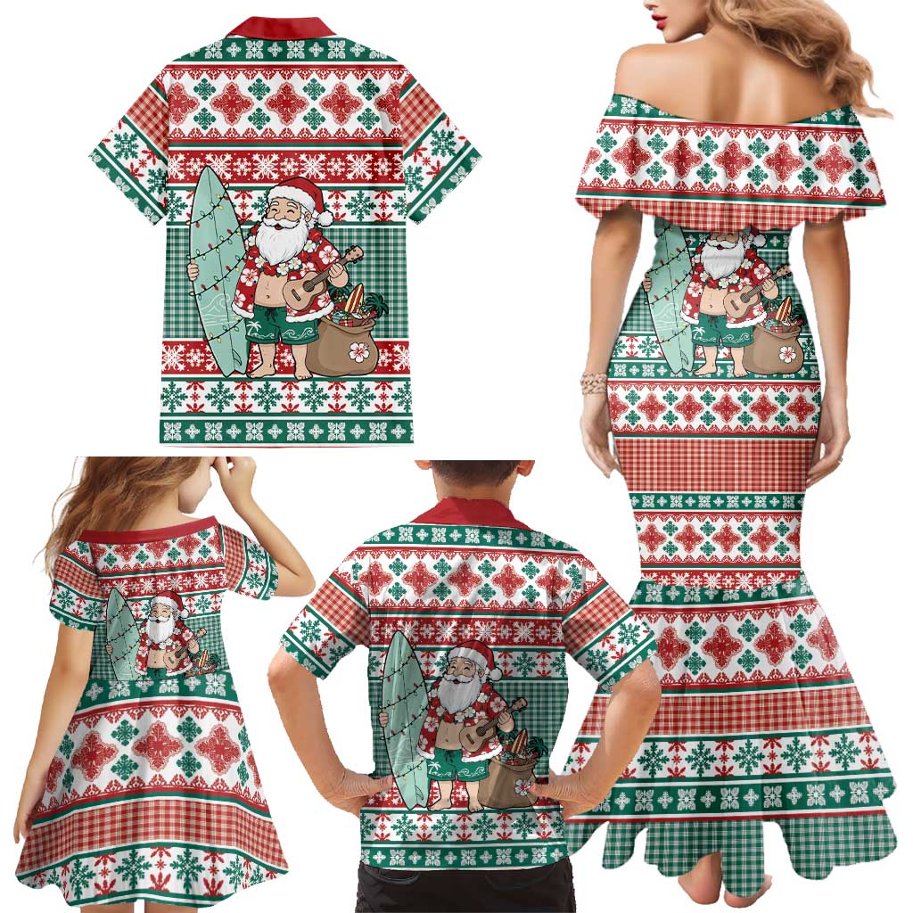 Hawaiian Funny Santa Surf Family Matching Mermaid Dress and Hawaiian Shirt Mele Kalikimaka Palaka Quilt Pattern LT9 - Polynesian Pride