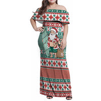 Hawaiian Funny Santa Surf Family Matching Off Shoulder Maxi Dress and Hawaiian Shirt Mele Kalikimaka Palaka Quilt Pattern LT9 Green - Polynesian Pride