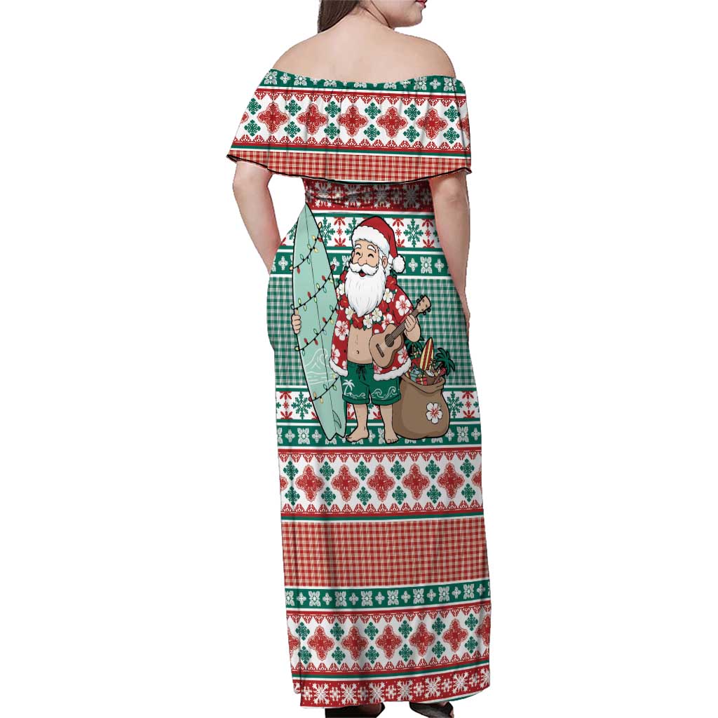 Hawaiian Funny Santa Surf Family Matching Off Shoulder Maxi Dress and Hawaiian Shirt Mele Kalikimaka Palaka Quilt Pattern LT9 - Polynesian Pride