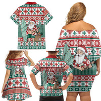 Hawaiian Funny Santa Surf Family Matching Off Shoulder Short Dress and Hawaiian Shirt Mele Kalikimaka Palaka Quilt Pattern LT9 - Polynesian Pride