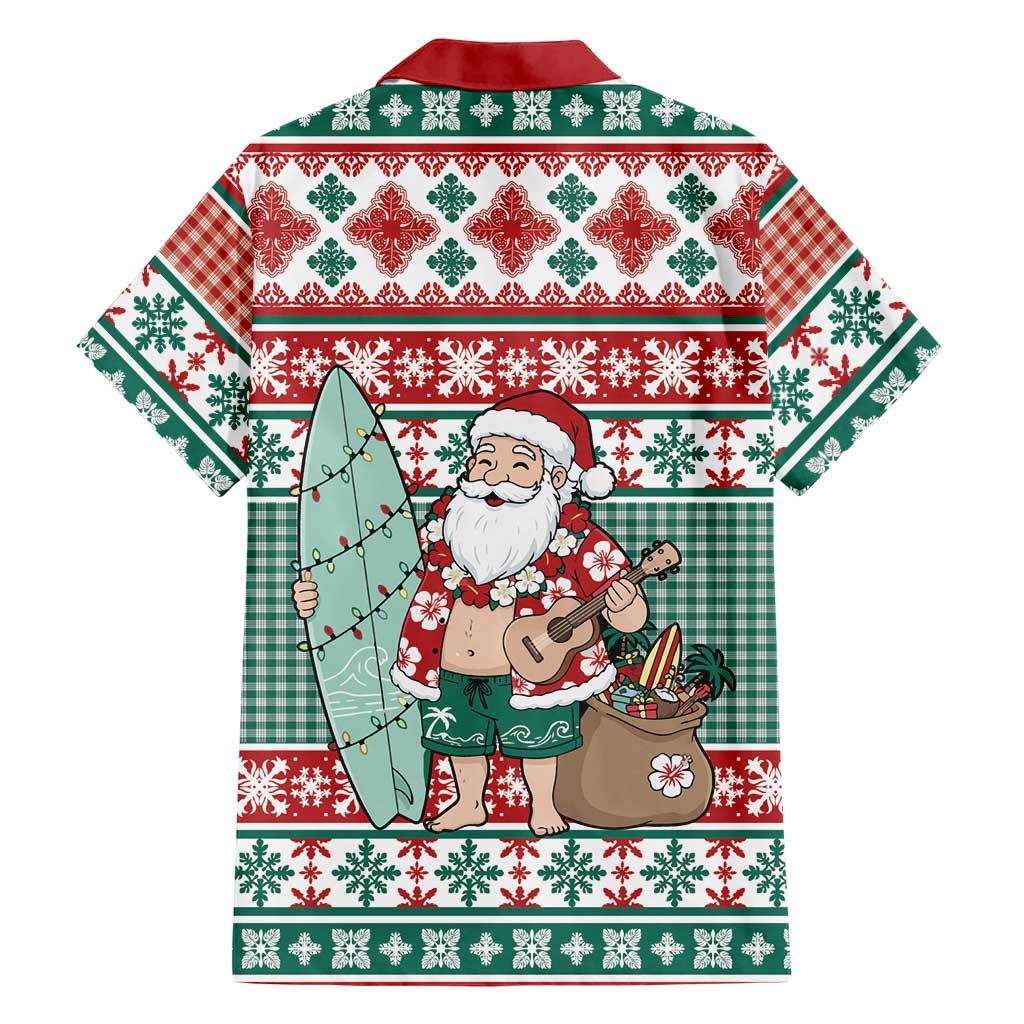 Hawaiian Funny Santa Surf Family Matching Off Shoulder Short Dress and Hawaiian Shirt Mele Kalikimaka Palaka Quilt Pattern LT9 - Polynesian Pride