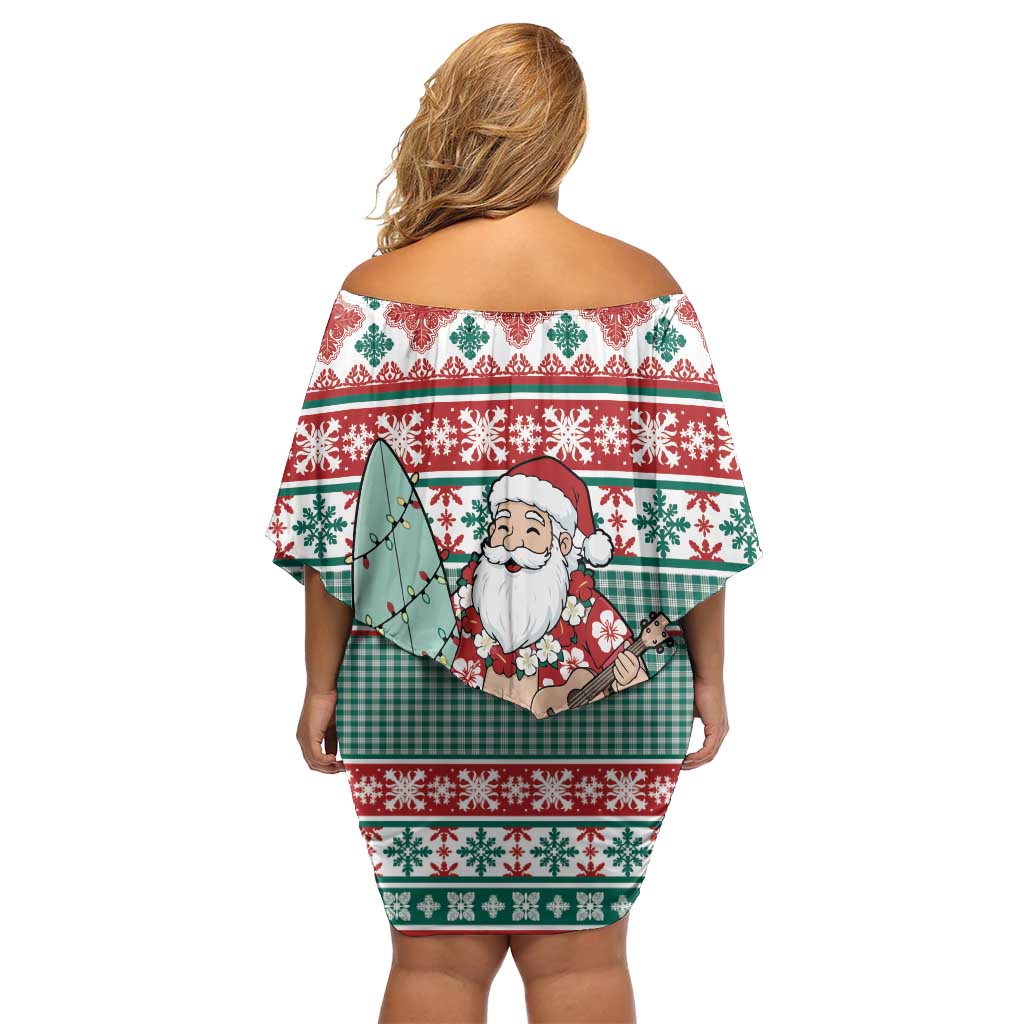 Hawaiian Funny Santa Surf Family Matching Off Shoulder Short Dress and Hawaiian Shirt Mele Kalikimaka Palaka Quilt Pattern LT9 - Polynesian Pride