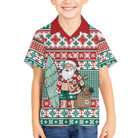 Hawaiian Funny Santa Surf Family Matching Off Shoulder Short Dress and Hawaiian Shirt Mele Kalikimaka Palaka Quilt Pattern LT9 - Polynesian Pride