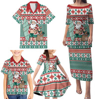 Hawaiian Funny Santa Surf Family Matching Puletasi and Hawaiian Shirt Mele Kalikimaka Palaka Quilt Pattern - Polynesian Pride